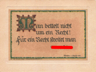 Kunst-Ansichtskarte mit Sinnspruch Adolf Hitler "Man bettelt nicht um ein Recht!..."