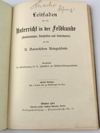 "Leitfaden für den Unterricht in der Feldkunde", datiert 1904, 90 Seiten, DIN A5