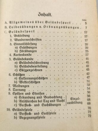 Spähen und Streifen - Ein Jugendbuch für Sport und Spiel in Wald und Feld, 160 Seiten, mit Widmung von 1934, ca. A5