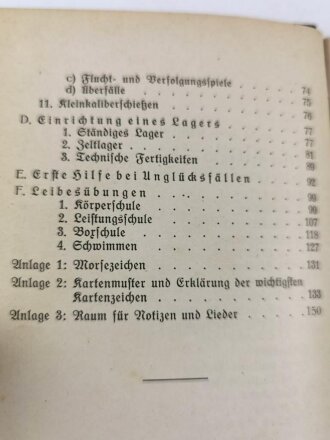 Spähen und Streifen - Ein Jugendbuch für Sport und Spiel in Wald und Feld, 160 Seiten, mit Widmung von 1934, ca. A5