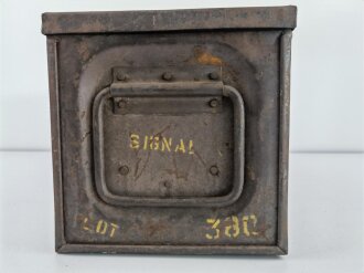 British 1943 dated metal ammo box, uncleaned, original paint