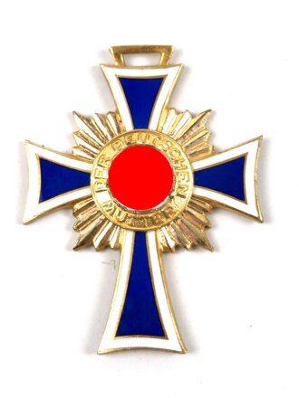 Ehrenkreuz der Deutschen Mutter ( Mutterkreuz ) in Gold, Emaille beim Hakenkreuz und darum beschädigt