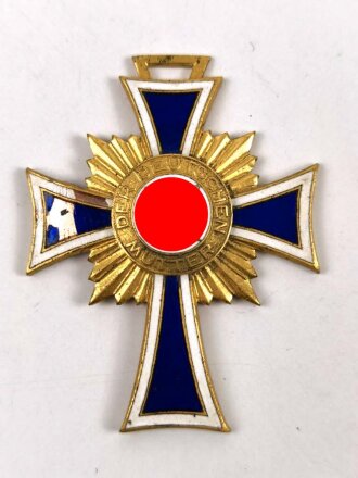 Ehrenkreuz der Deutschen Mutter ( Mutterkreuz ) in Gold, Emaille seitlich beschädigt, minimale beschädigung beim Hakenkreuz