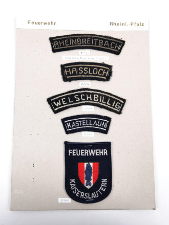 Konvolut Ärmelabzeichen Feuerwehr Rheinland- Pfalz,  diese an den Karton getackert