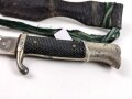 Extra Seitengewehr KS98 für einen Unteroffizier der Wehrmacht. Hersteller Klaas Solingen, Scheide überlackiert, Lacklederkoppelschuh weich