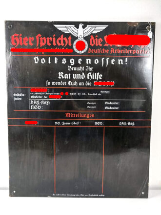 Emailleschild "Hier spricht die NSDAP" 64 x 78cm, guter Gesamtzustand