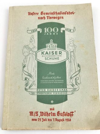 KDF Schiff " Wilhelm Gustloff" Album anlässlich der Fahrt nach Norwegen 1938. Album neuzeitlich bestückt mit Schiffs Fahrkarte, 5 Tagesprogramme, diverse Postkarten sowie Feldpost eines Matrosen an Bord