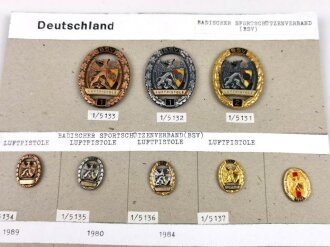 Deutschland nach 1945, Sammlung 15 Stück Abzeichen " Badischer Sportschützenverband" jeweils komplett mit Nadel bzw. Nadelsystem