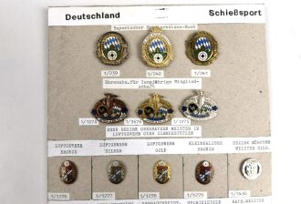 Deutschland nach 1945, Sammlung 20 Stück Abzeichen zum Thema "Schießsport" jeweils komplett mit Nadel bzw. Nadelsystem