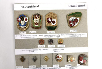 Deutschland nach 1945, Sammlung 19 Stück Abzeichen zum Thema "Schießsport" jeweils komplett mit Nadel bzw. Nadelsystem