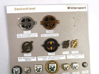 Deutschland nach 1945, Sammlung 19 Stück Abzeichen zum Thema "Wintersport " jeweils komplett mit Nadel bzw. Nadelsystem