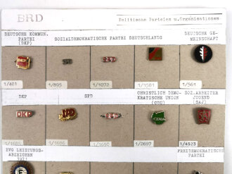 Deutschland nach 1945, Sammlung  14 Stück Abzeichen zum Thema " Politische Parteien und Organisationen" jeweils komplett mit Nadel bzw. Nadelsystem