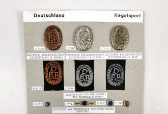 Deutschland nach 1945, Sammlung 20 Stück Abzeichen zum Thema "Kegelsport " jeweils komplett mit Nadel bzw. Nadelsystem