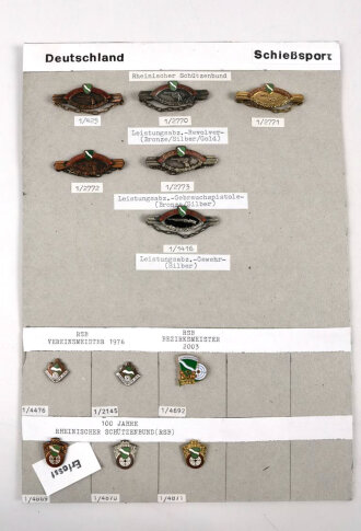 Deutschland nach 1945, Sammlung 12 Stück Abzeichen zum Thema "Rheinischer Schützenbund" jeweils komplett mit Nadel bzw. Nadelsystem