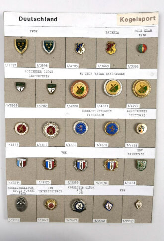 Deutschland nach 1945, Sammlung 25 Stück Abzeichen zum Thema "Kegelsport " jeweils komplett mit Nadel bzw. Nadelsystem