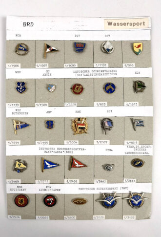 Deutschland nach 1945, Sammlung 25 Stück Abzeichen zum Thema "Wassersport " jeweils komplett mit Nadel bzw. Nadelsystem