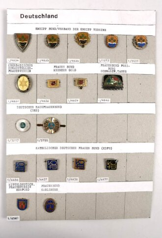 Deutschland nach 1945, Sammlung 17 Stück Abzeichen zum Thema "Frauenverbände und Kneipp Vereine " jeweils komplett mit Nadel bzw. Nadelsystem
