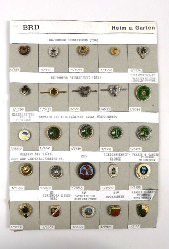 Deutschland nach 1945, Sammlung 25 Stück Abzeichen zum Thema " Heim und Garten"  jeweils komplett mit Nadel bzw. Nadelsystem