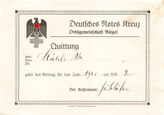 Deutsches Rotes Kreuz, Ortsgemeinschaft Riegel "Quittung", 1940