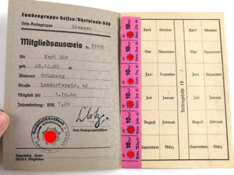 Mitgliedsausweis und vorläufiger Mitgliedsausweis Reichsluftschutzbund Landesgruppe Giessen, ausgestellt 1934