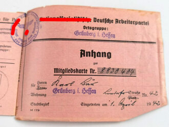 Nationalsozialistische Deutsche Arbeiterpartei, Gauleitung Hessen-Nassau, Mitgliedskarte, aufgenommen 1942