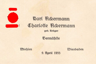 Vermählten-Karte aus Miehlen und Wiesbaden, 9 April 1933