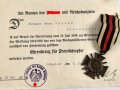 Ehrenkreuz für Frontkämpfer, Hersteller G14, mit Verleihungsurkunde eines Bergmannes, diese gefaltet