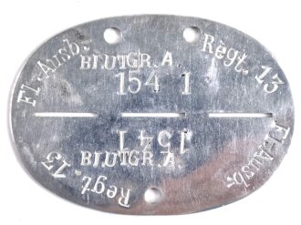 Erkennungsmarke Wehrmacht aus Aluminium eines Angehörigen " Fl.Ausb 154 " Flieger Ausbildung 154