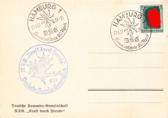 Ansichtskarte, Deutsche Sammler-Gemeinschaft, NSG Kraft durch Freude Karte, Hamburg 1937
