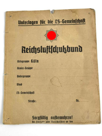 "Reichsluftschutzbund" - Unterlagen für...