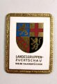 Plakette, Landesgruppen- Zuchtschau 9.10.1960 Saarbrücken, Rückseitig mit Kleberesten, 4 x 5cm, vermutlich Hundesport