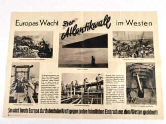 Reichspropaganda Plakat "Europas Wacht der Atlantikwall im Westen" 13. Folge 2.-9.5.1943, gebraucht und geknickt, Maße: 56x40 cm