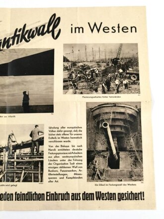 Reichspropaganda Plakat "Europas Wacht der Atlantikwall im Westen" 13. Folge 2.-9.5.1943, gebraucht und geknickt, Maße: 56x40 cm