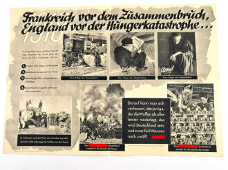 Reichspropaganda Plakat "Frankreich vor dem zusammenbruch, England vor der Hungerkatastrophe.." 2. Folge 16.1.44-22.1.44, gebraucht und gefaltet, Maße: 56x40 cm