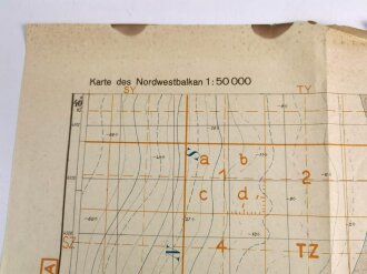 Deutsche Heereskarte 1943 "Fjeri" Albanien, stark gebraucht