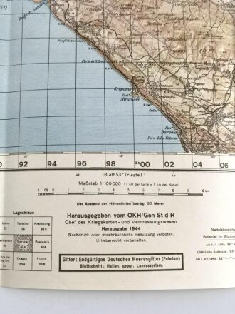 Deutsche Heereskarte 1944 "Gorizia" Italien