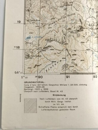 Deutsche Heereskarte 1944 "Stelle delle Sute" Italien