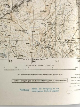 Deutsche Heereskarte 1944 "Stelle delle Sute" Italien