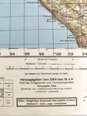 Deutsche Heereskarte 1944 "Gorizia" Italien