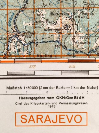 Deutsche Heereskarte 1943 "Cunista" Bosnien und Herzegowina