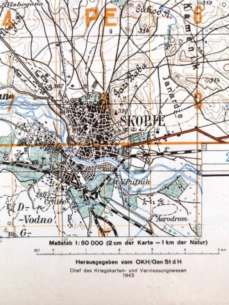 Deutsche Heereskarte 1943 "Skopje" Nordmazedonien