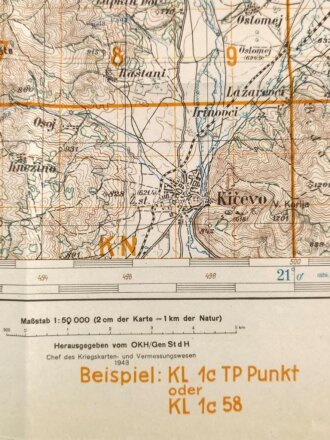 Deutsche Heereskarte 1943 "Kicevo" Nordmazedonien