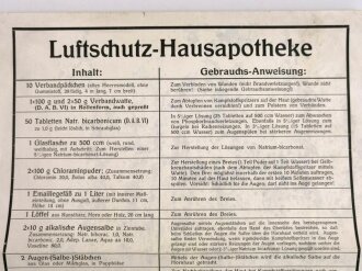 Inhaltsverzeichnis für eine Luftschutz Hausapotheke