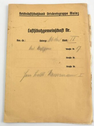 Luftschutz Sammelmappe einer Luftschutzgemeinschaft in Mainz. DIN A4, 12 seitig