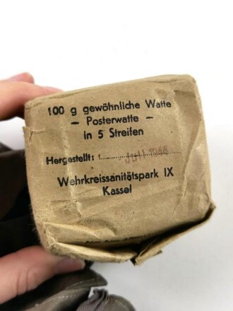 100g gewöhnliche Watte  in Tasche, gehört so in den Verbandkasten der Wehrmacht