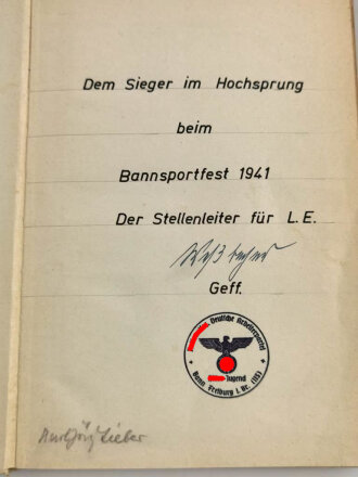 "Narvik - Sieg des Glaubens" datiert 1941, 174 Seiten, DIN A5, gebraucht, mit Widmung Hitler Jugend Bann Freiburg im Breisgau