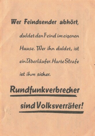 "Empfangsbescheinigung über Rundfunkgebühren" datiert 1941 / Rückseitig Rundfunkverbrecher sind Volksverräter!