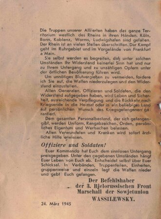 Flugblatt "An die Generale, Offiziere und Soldaten...