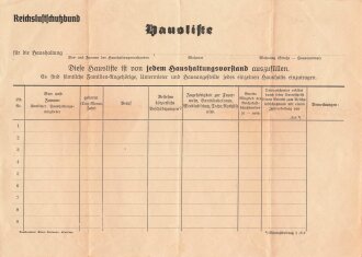 Reichsluftschutzbund "Hausliste", blanko