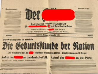 "Der Führer" Das badische Kampfblatt für nationalsozialistische Politik und deutsche Kultur, Ausgabe B Karlsruhe, 13. November 1933